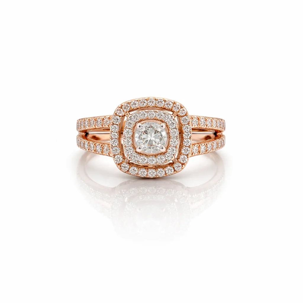 Namivaa 18K Rose Gold Cushion Cut Halo Engagement Ring Women Double Band Vintage Bridal Wedding Promise Ring Fine Jewelry