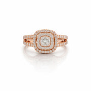 Namivaa 18K Rose Gold Cushion Cut Halo Engagement Ring Women Double Band Vintage Bridal Wedding Promise Ring Fine Jewelry