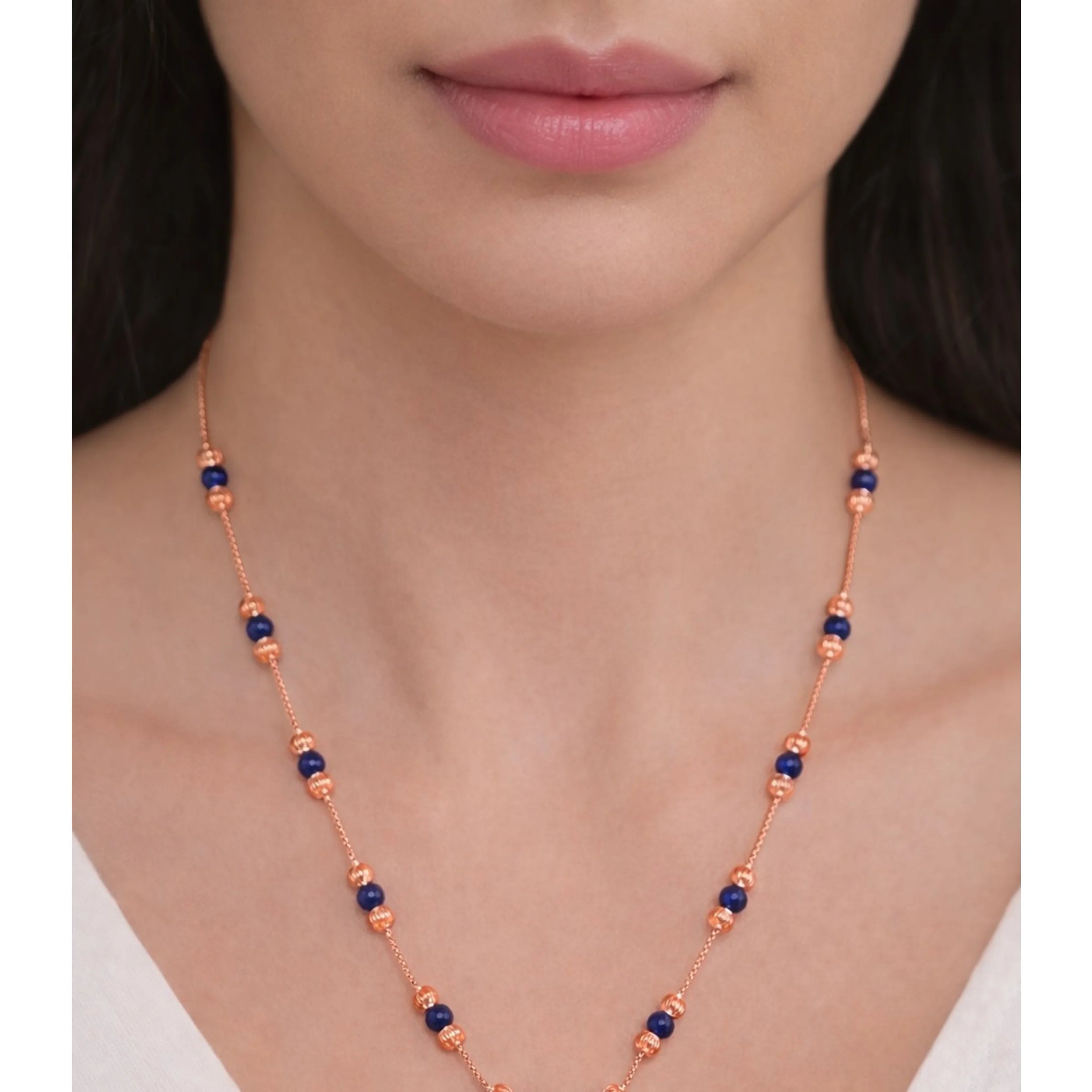 Namivaa Beaded Chain Necklace with Blue Crystal Beads Elegant Women's Gift Jewelry Trendy Daily Wear