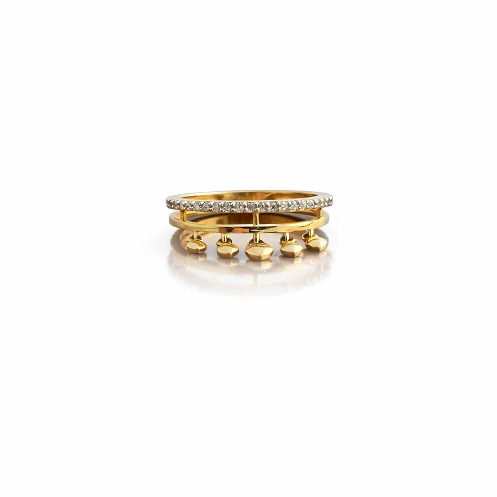 Namivaa 18K Yellow Gold Diamond Crown Ring Minimalist Stackable Bar Design