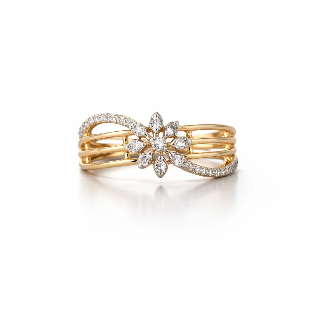 Namivaa 18ct Gold Cubic Zirconia Floral Cluster Multi Layer Ring Women Elegant Design Wedding Engagement Party Fine Jewelry