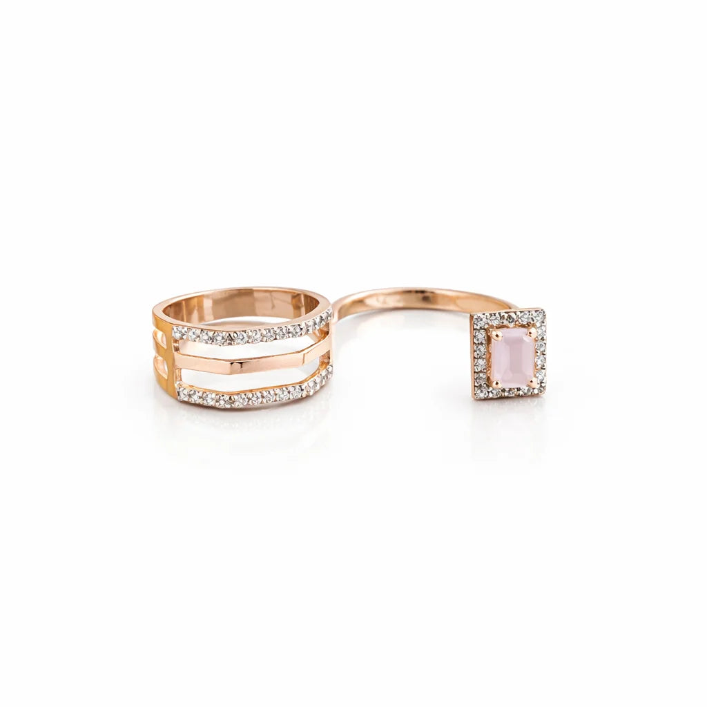 Namivaa 18K Rose Gold Rectangular Stones Diamond Infinity Ring Women Minimalist Pave Band Daily Wear Gift High Polish Finish