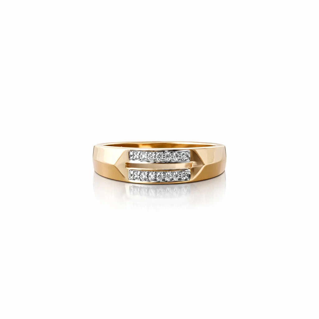 Namivaa 18ct Gold Diamond Accent Micro Insert Geometric Band Ring for Men Women Classic Minimal Wedding Engagement Party Jewelry