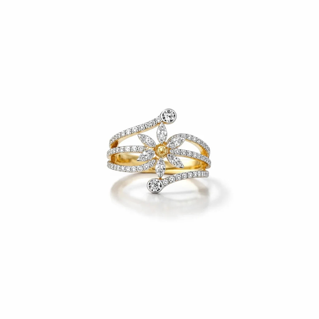 Namivaa Micro Insert Floral Two Tone Cluster Design Elegant Statement Cocktail Ring Women Wedding Party Jewelry
