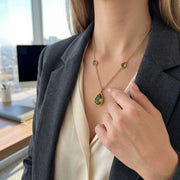 Fashion 18K Rose Gold Emerald Dewdrop Cascade Statement Necklace Women Minimalist Green Teardrop Gemstone Link Chain