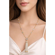 Long Gold Link Chain Necklace with Crystal Pendant & Elegant Vintage Luxury Pearl Tassel for Women's Party Occasion