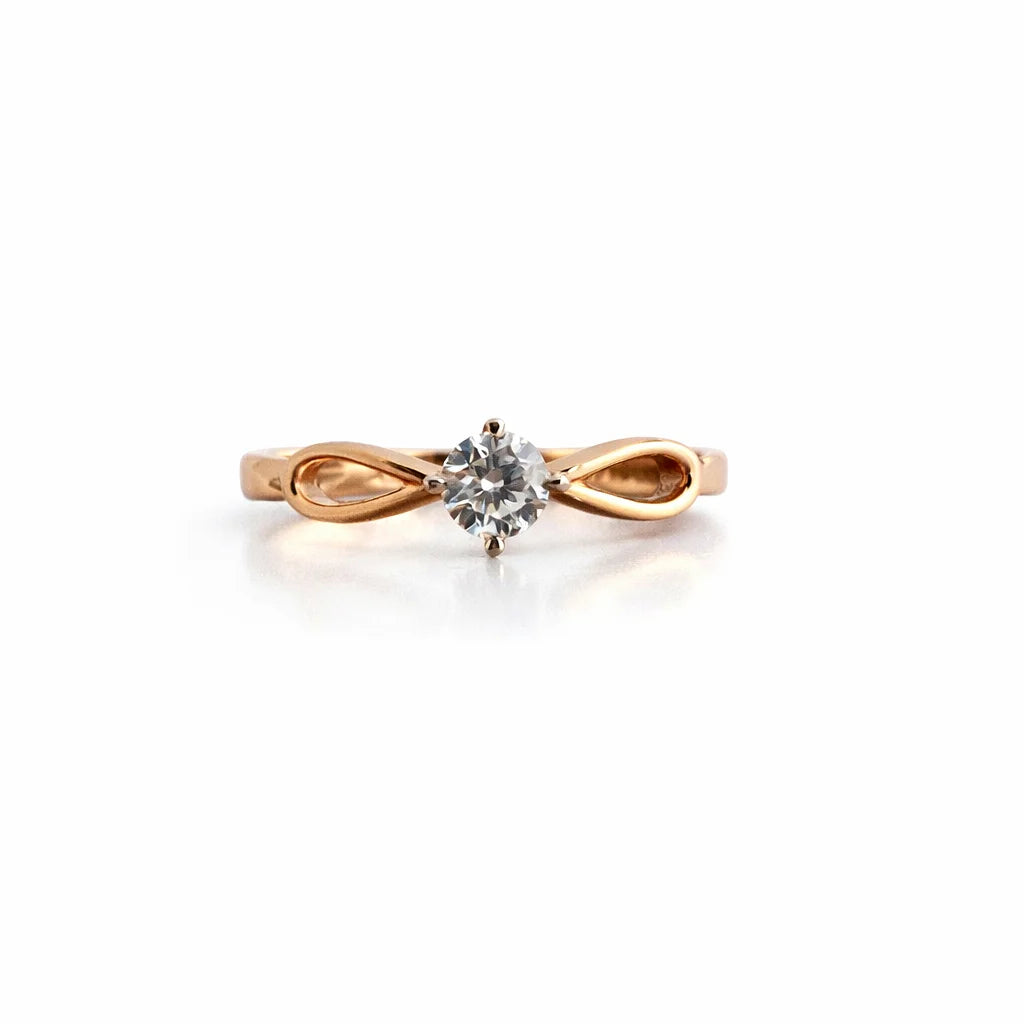 Namivaa 18K Rose Gold Solitaire Diamond Infinity Ring Minimalist Twist Design Women Engagement Wedding Daily Wear High Polish