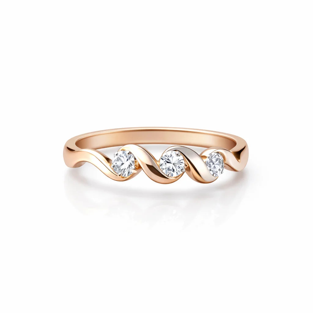 Namivaa Three Stone Wave Design Elegant Minimalist Wedding Band Ring for Women Fine Jewelry Gift