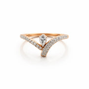 Namivaa 18K Rose Gold Marquise Cut Diamond V Shape Ring Women Elegant Pave Band Fine Jewelry Cocktail Daily Wear Gift