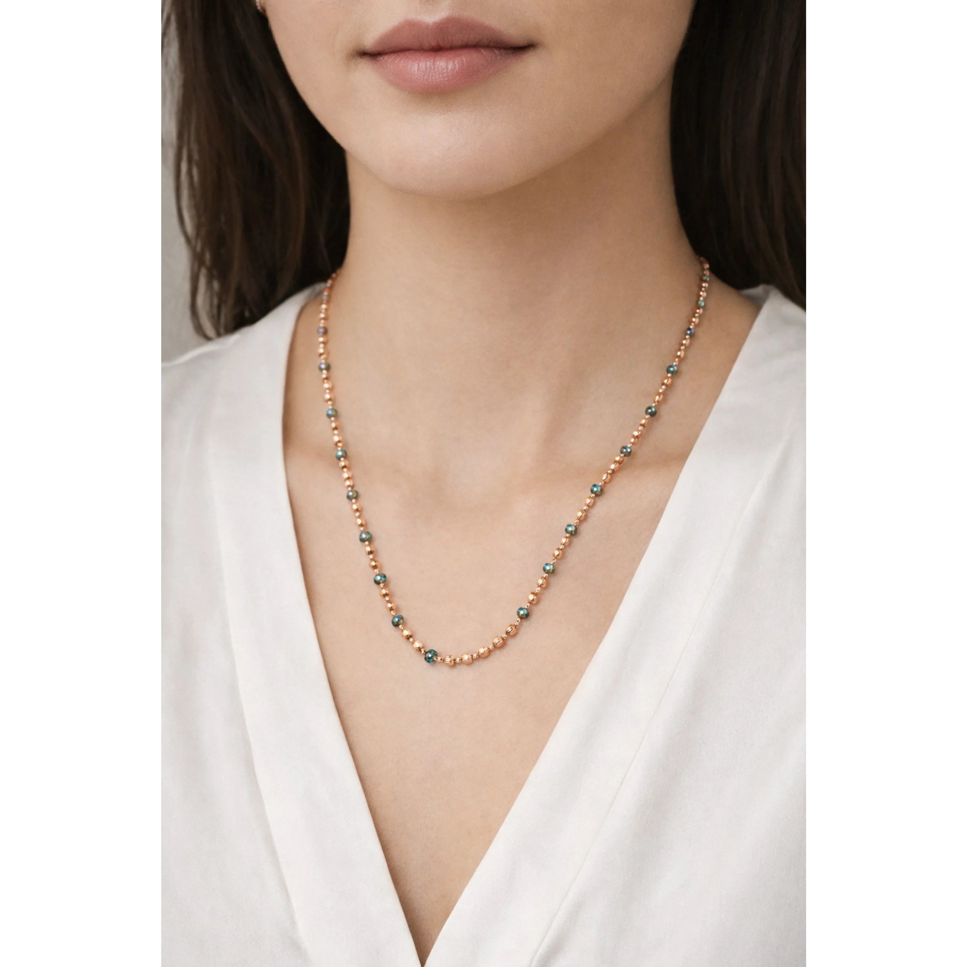 Namivaa Rose Gold Solid Chain Necklace with Turquoise Beads Minimalist Womens Party Jewelry