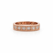 Namivaa 18K Rose Gold Diamond Eternity Band Ring Women Vintage Milgrain Square Setting Pave Daily Wear Gift High Polish Finish