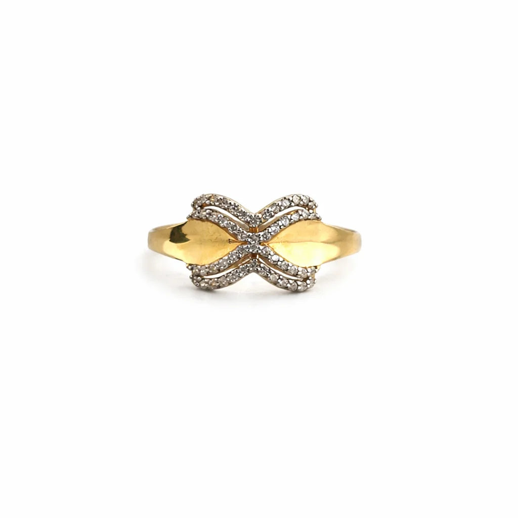 Namivaa Criss Cross Infinity Ring Pave Set Dual Tone 18K Yellow Gold Diamond Women Daily Wear Party Gift High Polish Finish