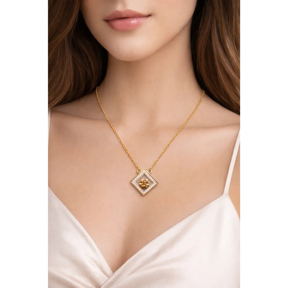 Namivaa Fashion 18K Rose Gold Flora Diamond Frame Pendant Necklace Women Elegant White MOP Link Chain Jewelry Gift
