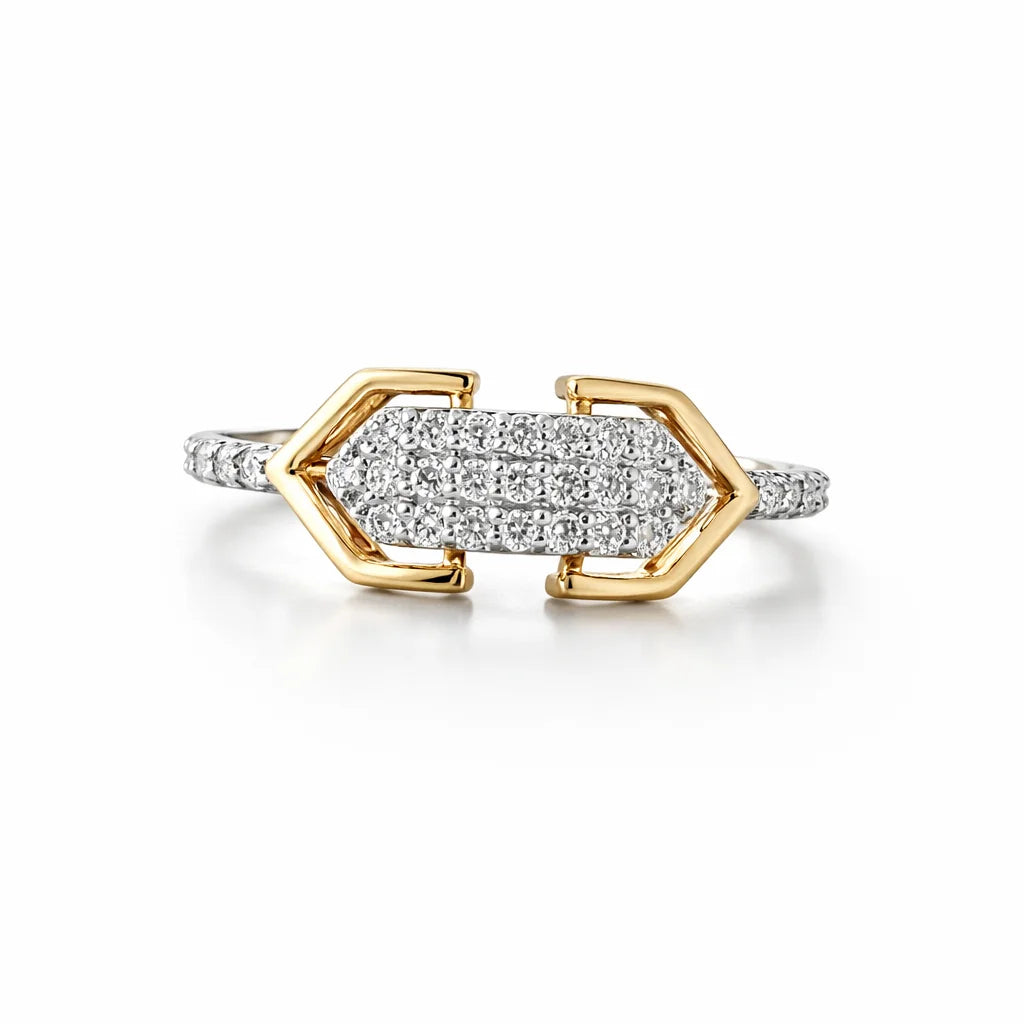 Namivaa 18ct Gold Cubic Zirconia Geometric Hexagon Link Ring Women Modern Minimalist Statement Design Wedding Party Daily Wear