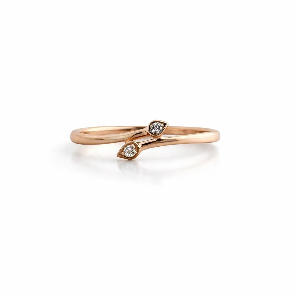 Namivaa Leaf Bypass Ring Minimalist Nature Inspired Open Band Women Wedding Party Daily Wear Gift High Polish Micro Insert