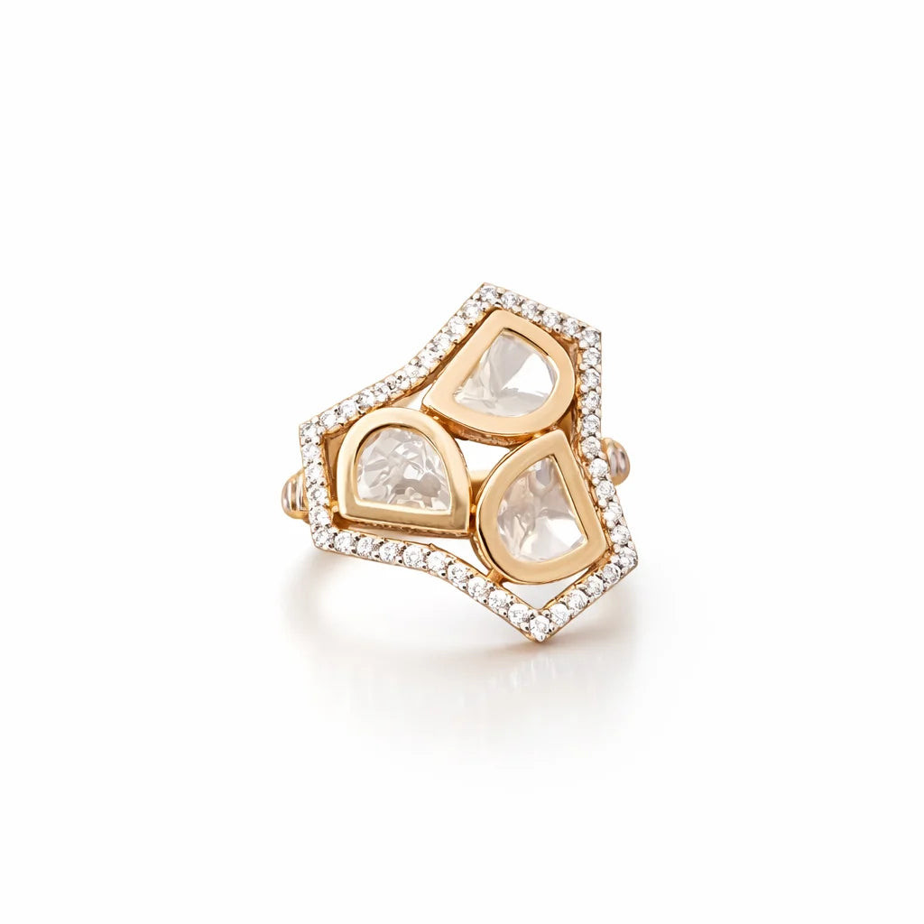 Namivaa 18ct Gold Pear Cut Cubic Zirconia Cluster Halo Ring Women Luxury Geometric Statement Design Wedding Party Fine Jewelry