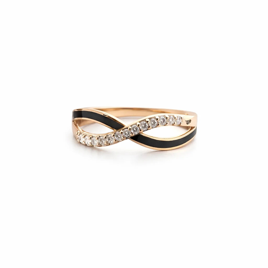 Namivaa 18K Rose Gold Diamond Infinity Twist Ring Women Black Enamel Pave Band Modern Elegant Fine Jewelry Gift Party High No reviews yet