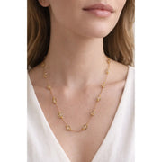 Fashion 18K Rose Gold Crystal Bloom Station Necklace Women Dainty White Floral Bead Link Chain Elegant Jewelry Gift