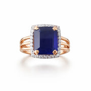 Namivaa 18K Rose Gold Blue Sapphire Emerald Cut Statement Cocktail Ring Split Shank Women Jewelry Gift