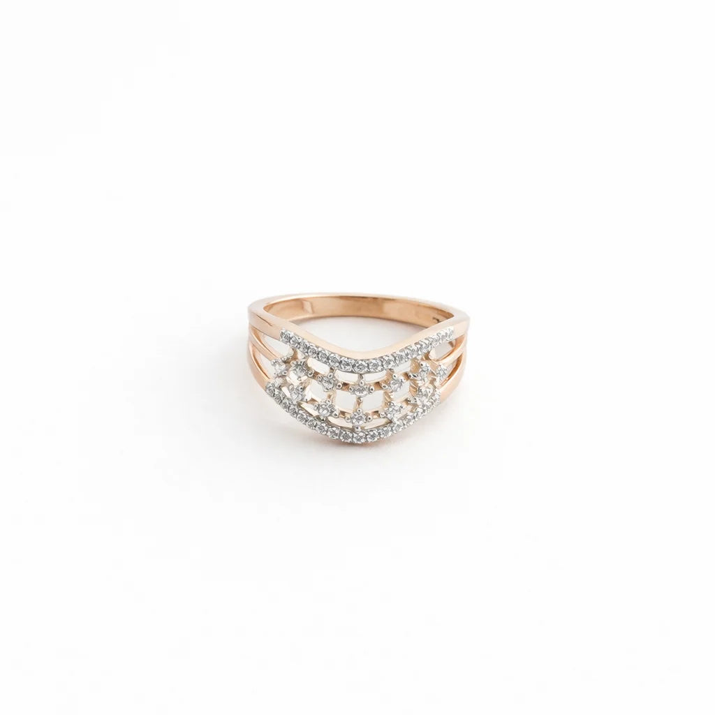 Namivaa 18K Rose Gold Cluster V Shape Ring Women Elegant Multi Row Pave Setting Fine Jewelry Daily Wear Gift