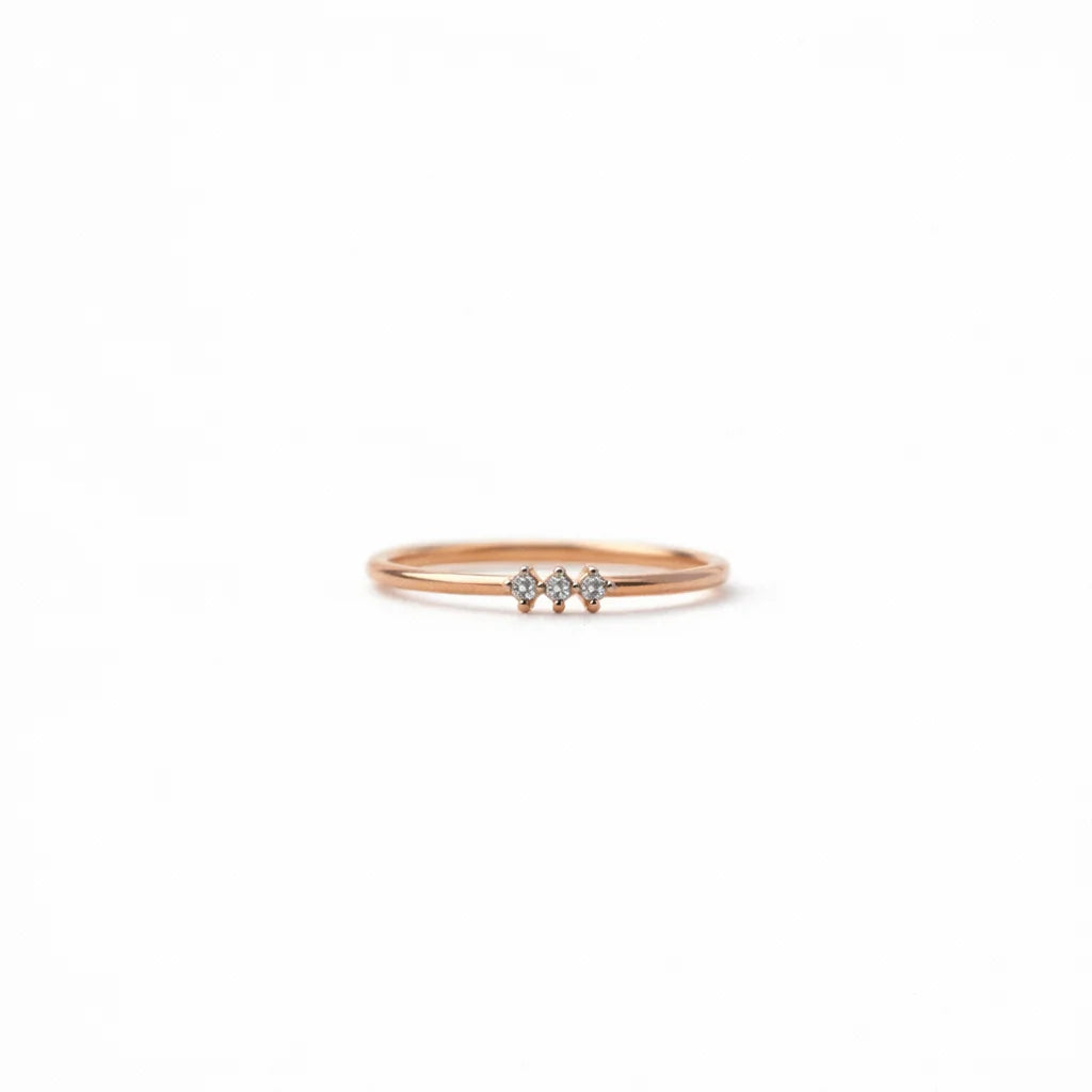 Namivaa Minimalist Three Stone Delicate Stackable Band Elegant Daily Wear Wedding Ring Women Polished Micro Insert