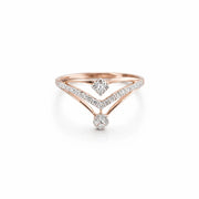 Namivaa 18K Rose Gold Diamond Double V Chevron Cocktail Ring Women Geometric Layered Pave Band Fine Jewelry Daily Wear Gift