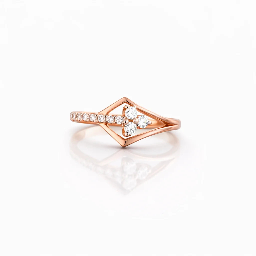 Namivaa Vmg60 14K Rose Gold Diamond Cluster Ring Geometric Open Frame Design Elegant Engagement Ring Micro Insert Women Gift