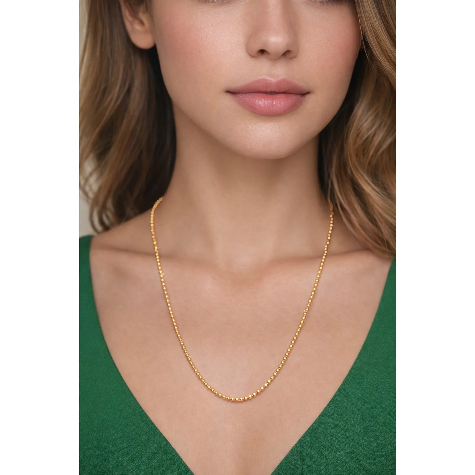 Solid 18K Gold Round Beads Snake Chain Necklace Minimalist Classic Daily Women's Jewelry for Party
