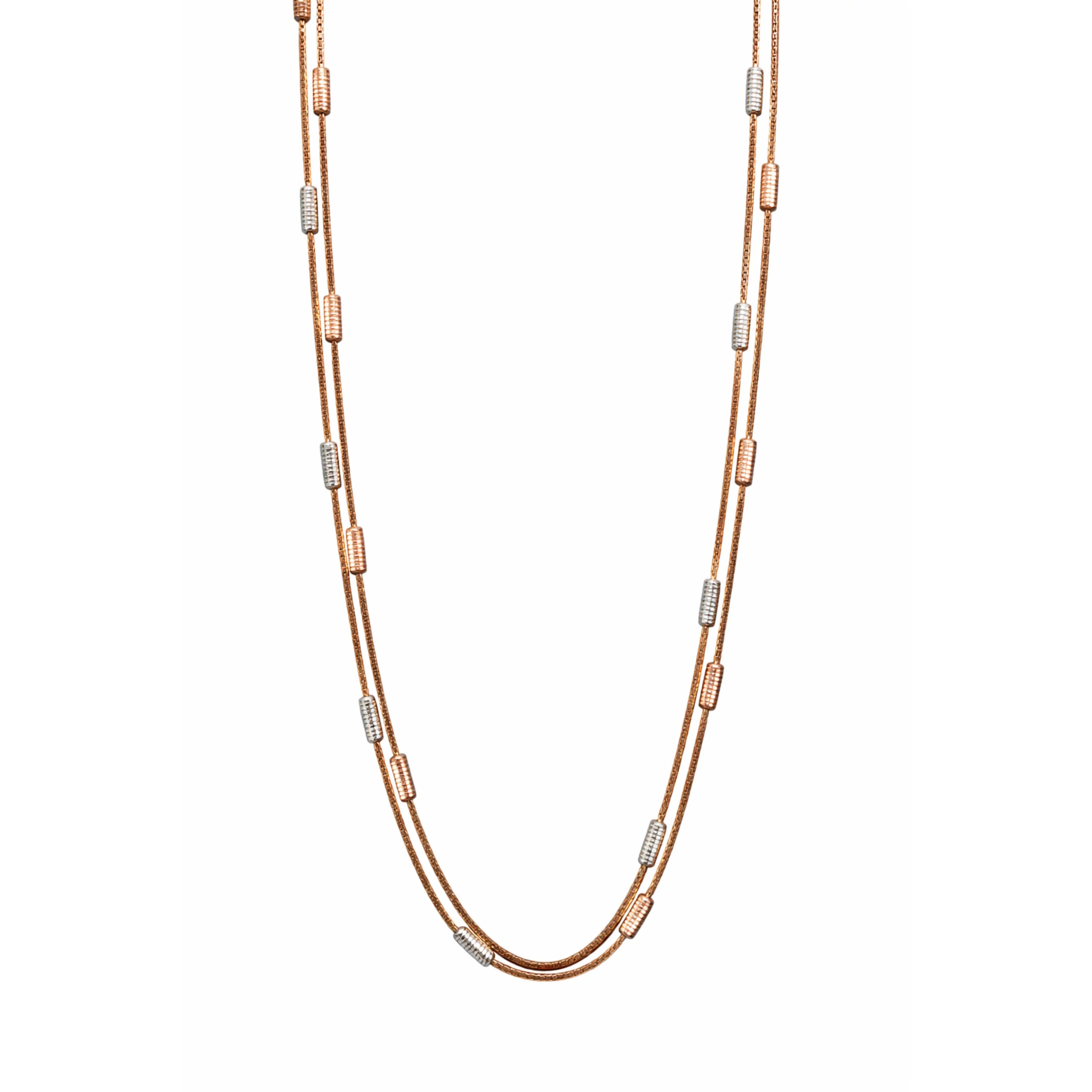 Namivaa Two-Tone Double Layer Box Chain Necklace with Bar Accents Elegant Womens Engagement Jewelry