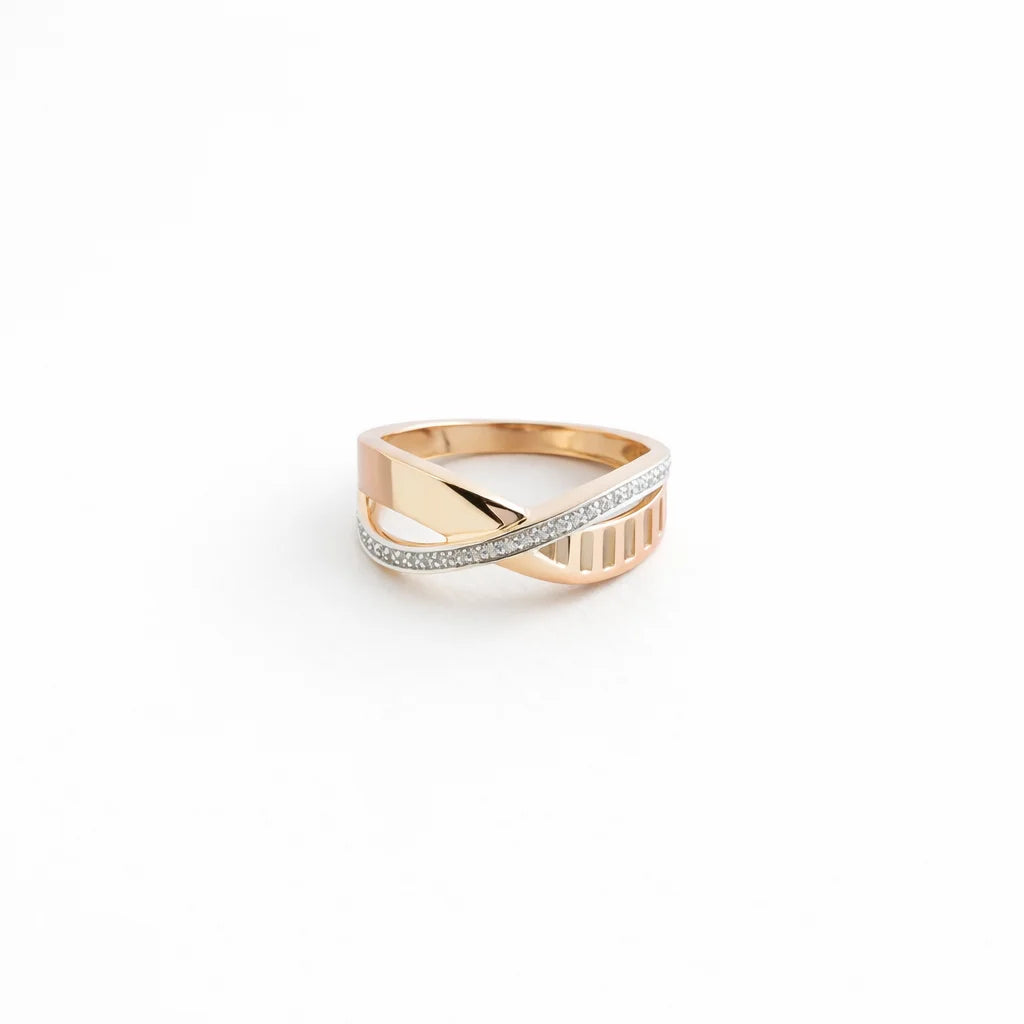 Namivaa 18K Rose Gold Diamond Crossover Ring Women Modern Geometric Band Pave Setting Fine Jewelry Wedding Party