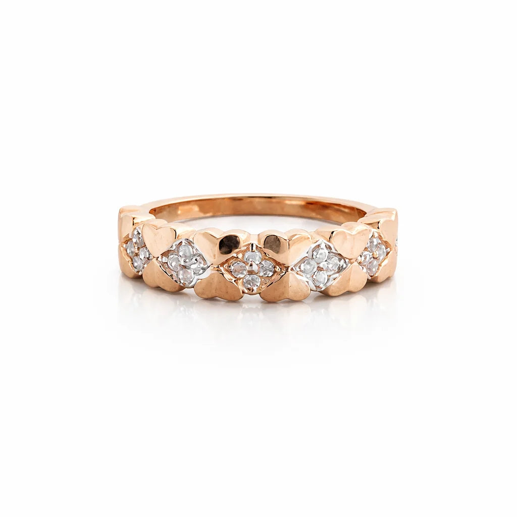 Namivaa 18K Rose Gold Diamond Heart Band Ring Women Romantic Vintage Style Pave Set Fine Jewelry Party Gift High Polish Finish