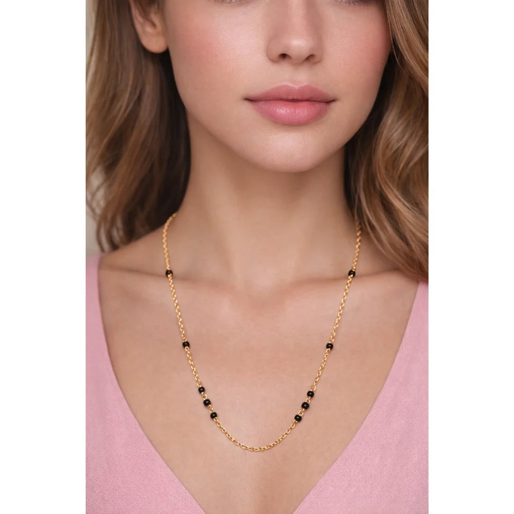 Fashion 18CT Rose Gold Midnight Bead Statement Necklace Women Minimalist Black Moti Link Chain Certified Jewelry