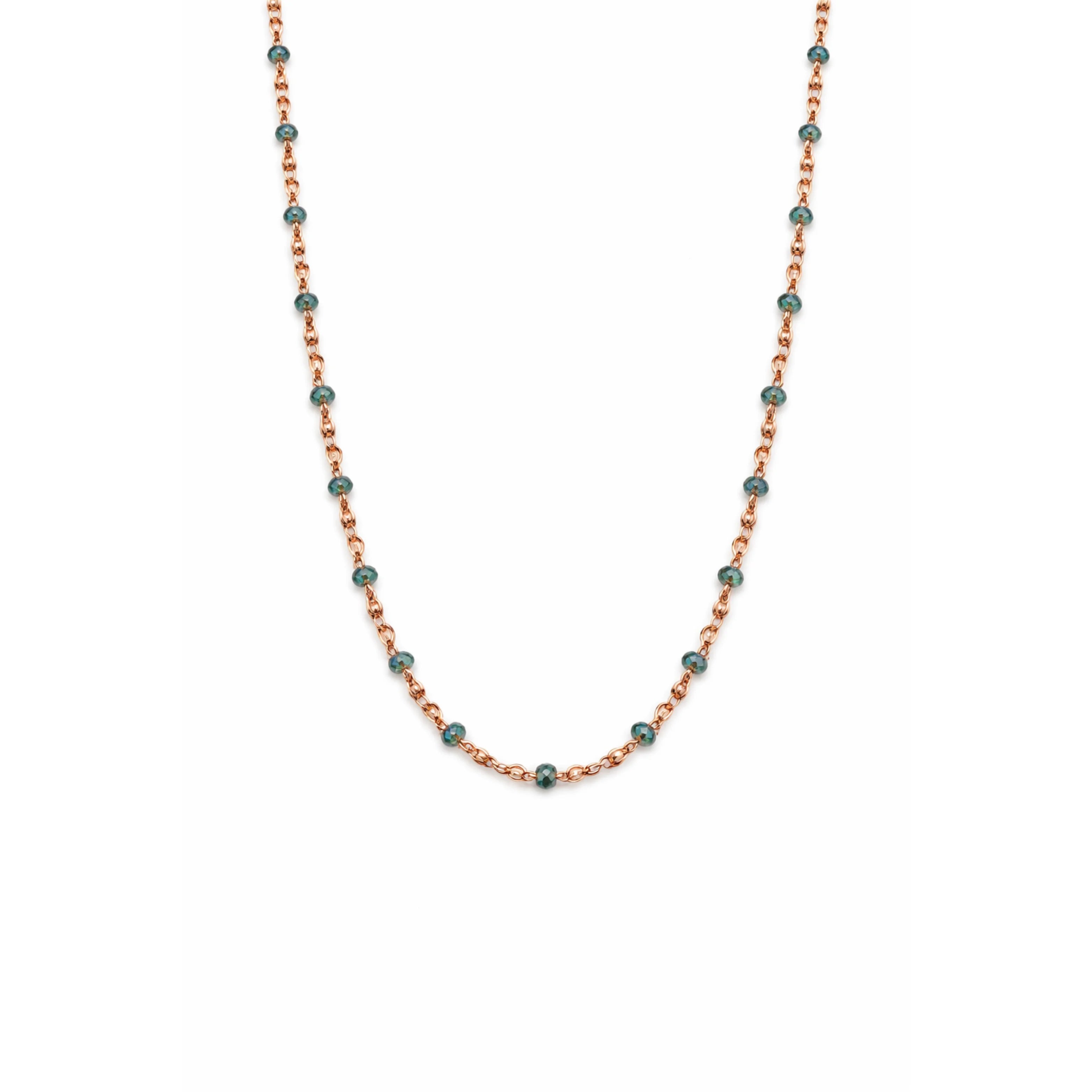 Namivaa Rose Gold Solid Chain Necklace with Turquoise Beads Minimalist Womens Party Jewelry