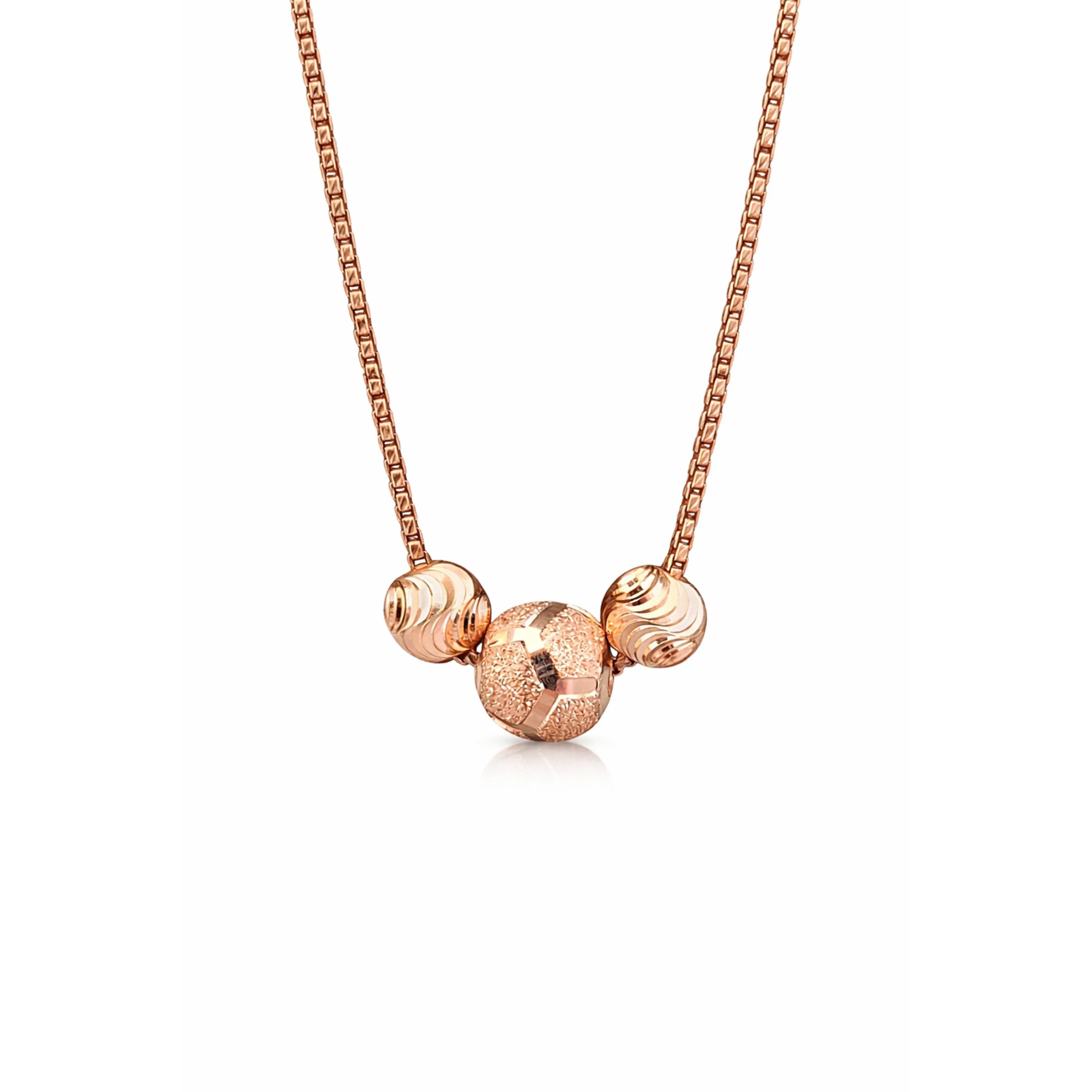 Women's Solid Box Chain Necklace with Ball Shape and Textured Bead Center Romantic Gift Jewelry for Festival