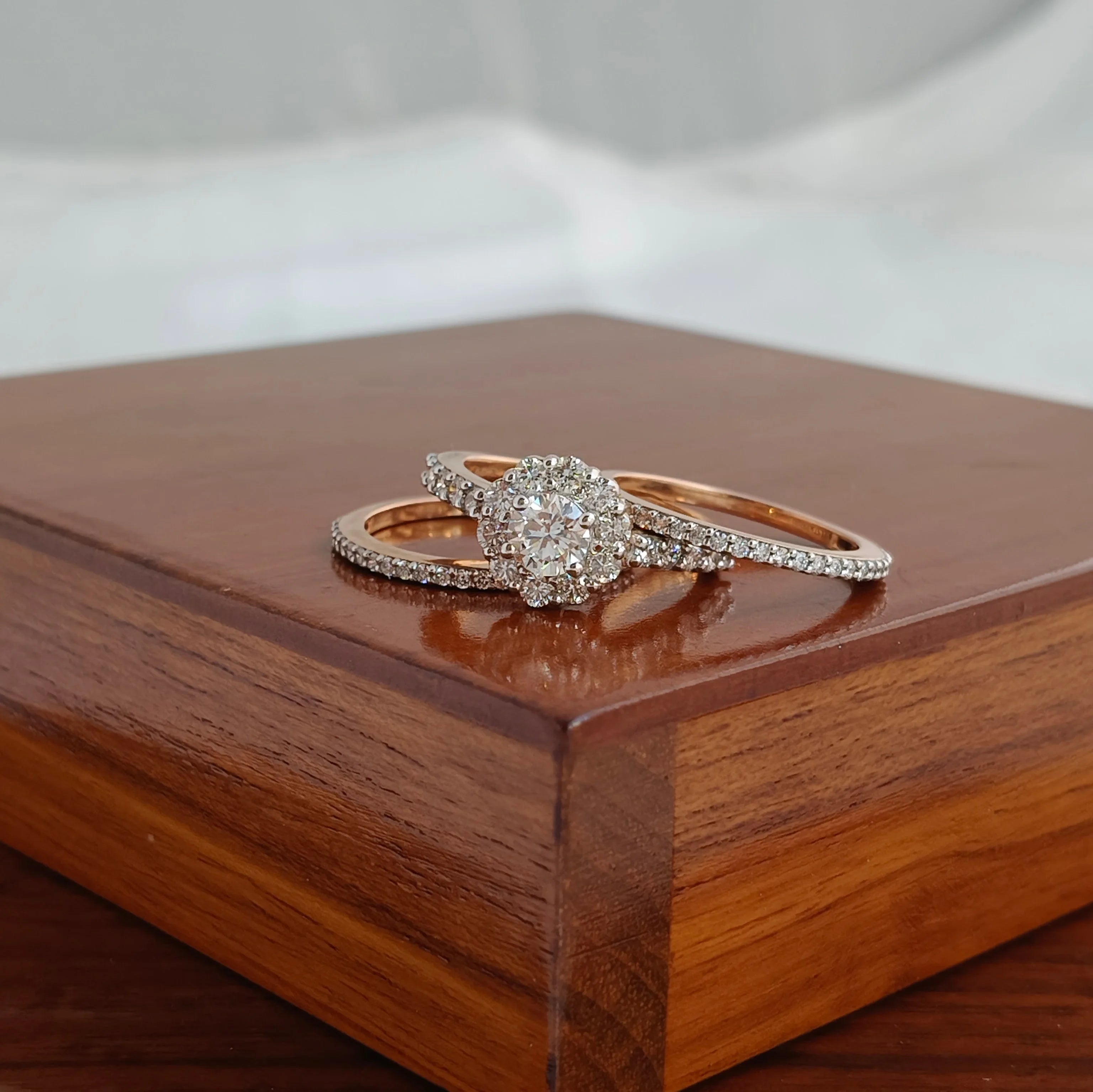 Namivaa 18K Rose Gold Zircon Halo Engagement Ring Women Triple Band Vintage Bridal Wedding Promise Fine Jewelry