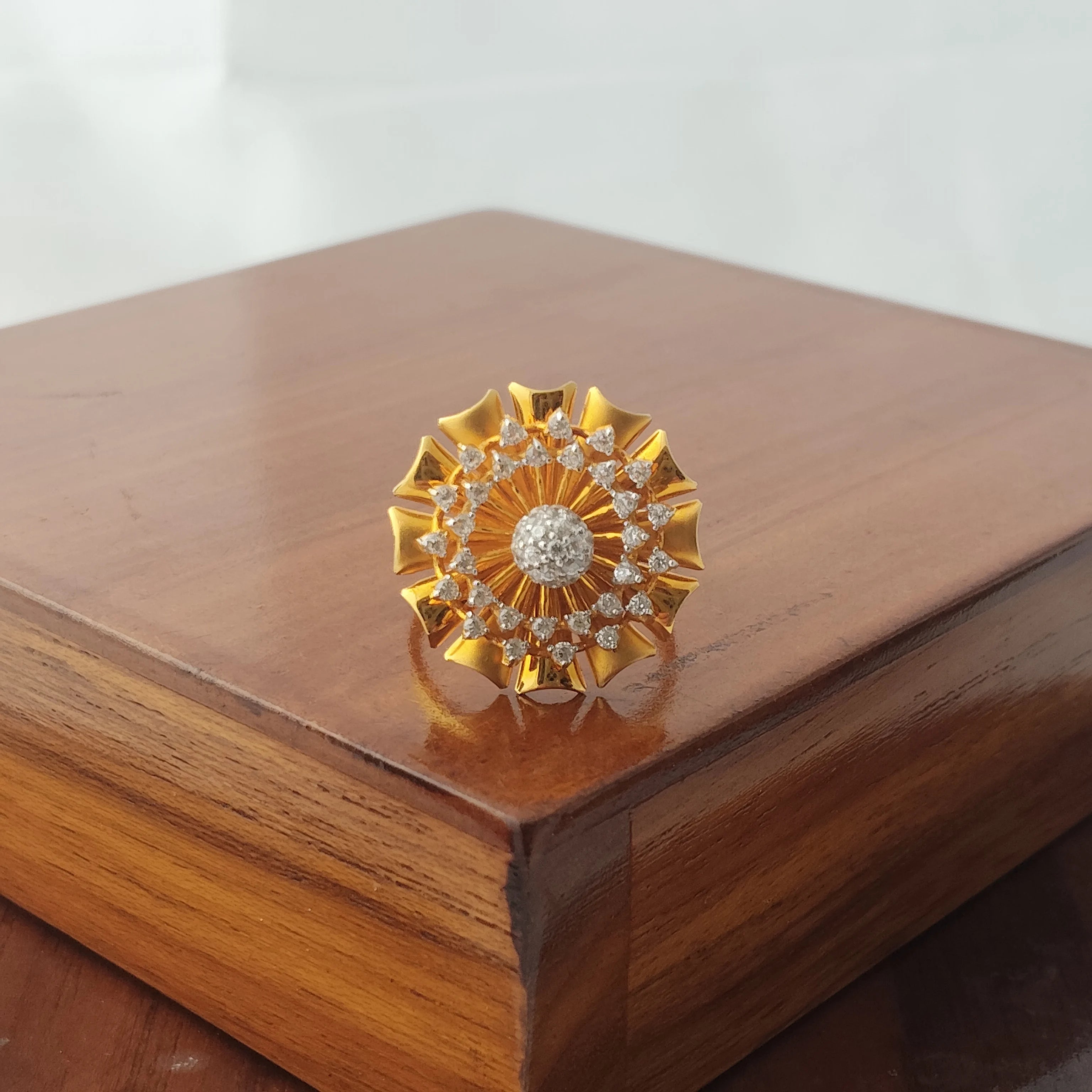 Namivaa Floral Cluster Round Stones Sunburst Design Statement Cocktail Ring Women Elegant Wedding Party Jewelry