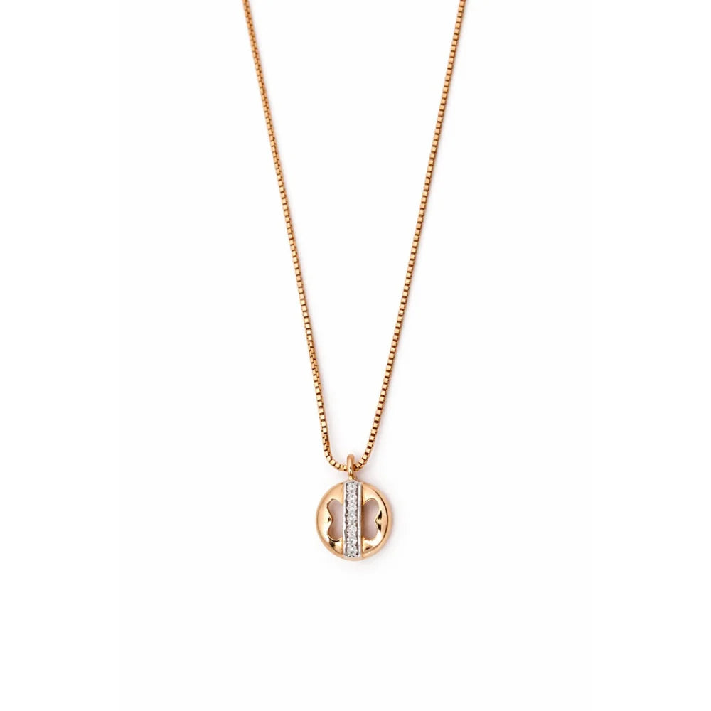 Namivaa Fashion 18CT Rose Gold Lucky Clover Statement Necklace for Women Minimalist Disc Charm Diamond Accent Link Chain