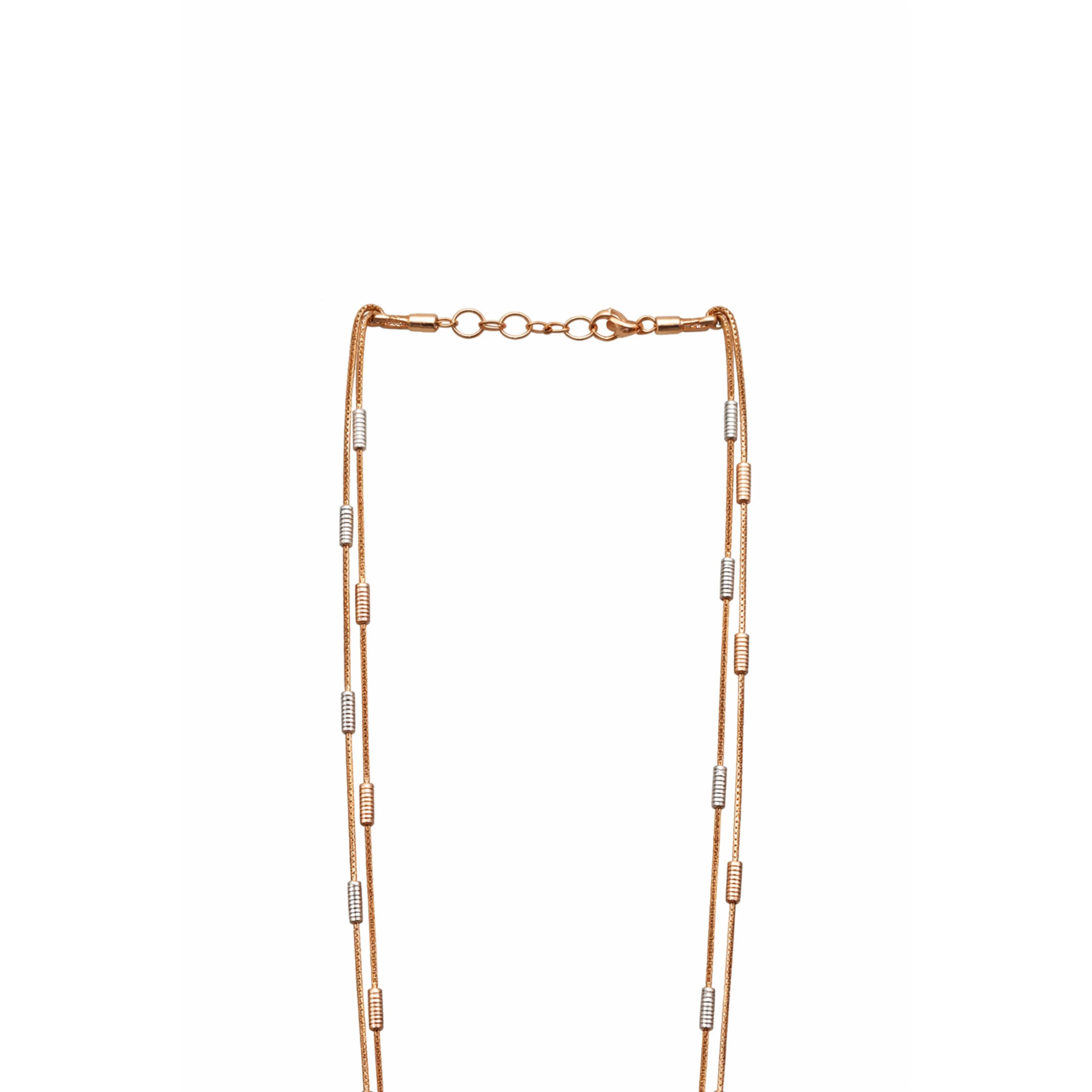 Namivaa Two-Tone Double Layer Box Chain Necklace with Bar Accents Elegant Womens Engagement Jewelry
