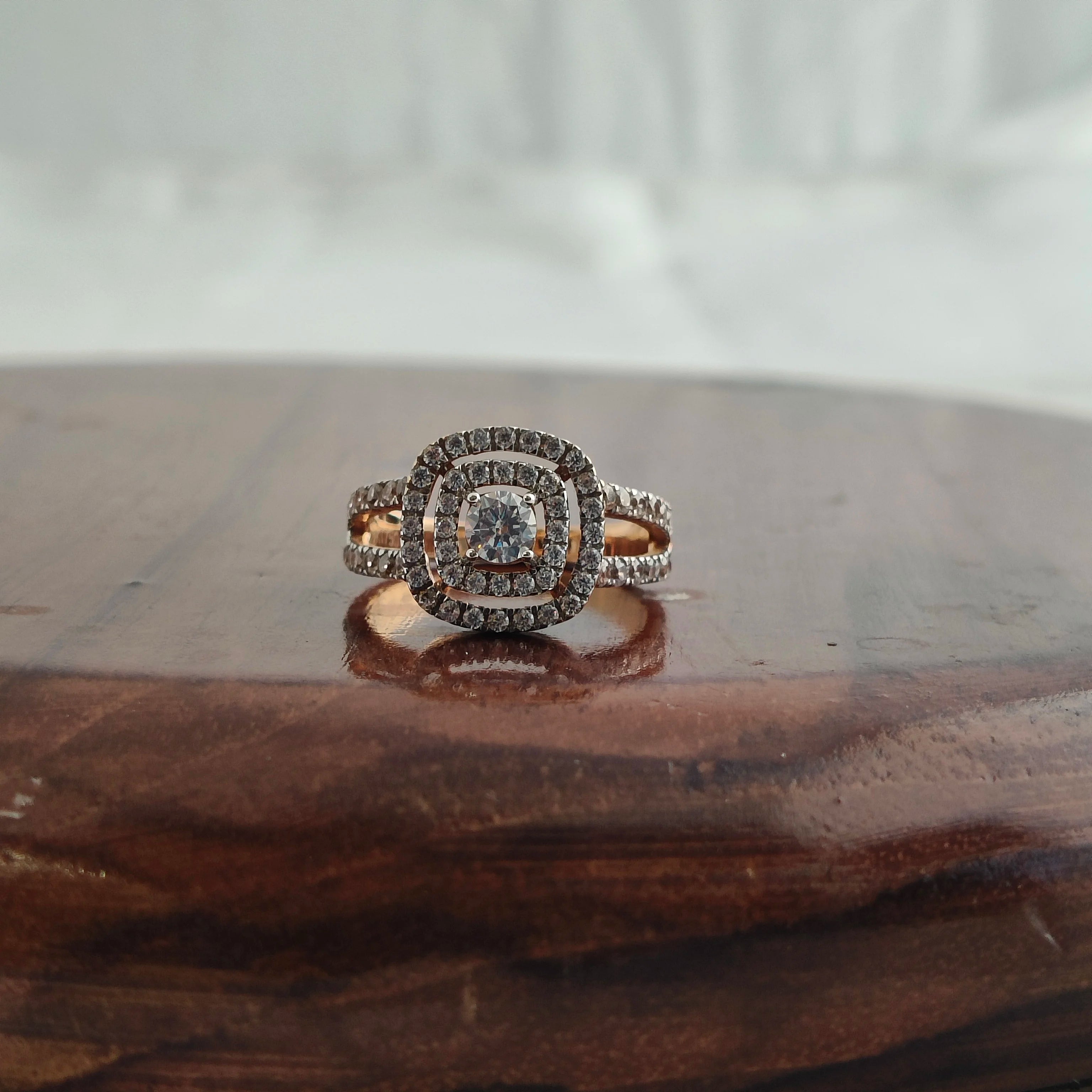 Namivaa 18K Rose Gold Cushion Cut Halo Engagement Ring Women Double Band Vintage Bridal Wedding Promise Ring Fine Jewelry