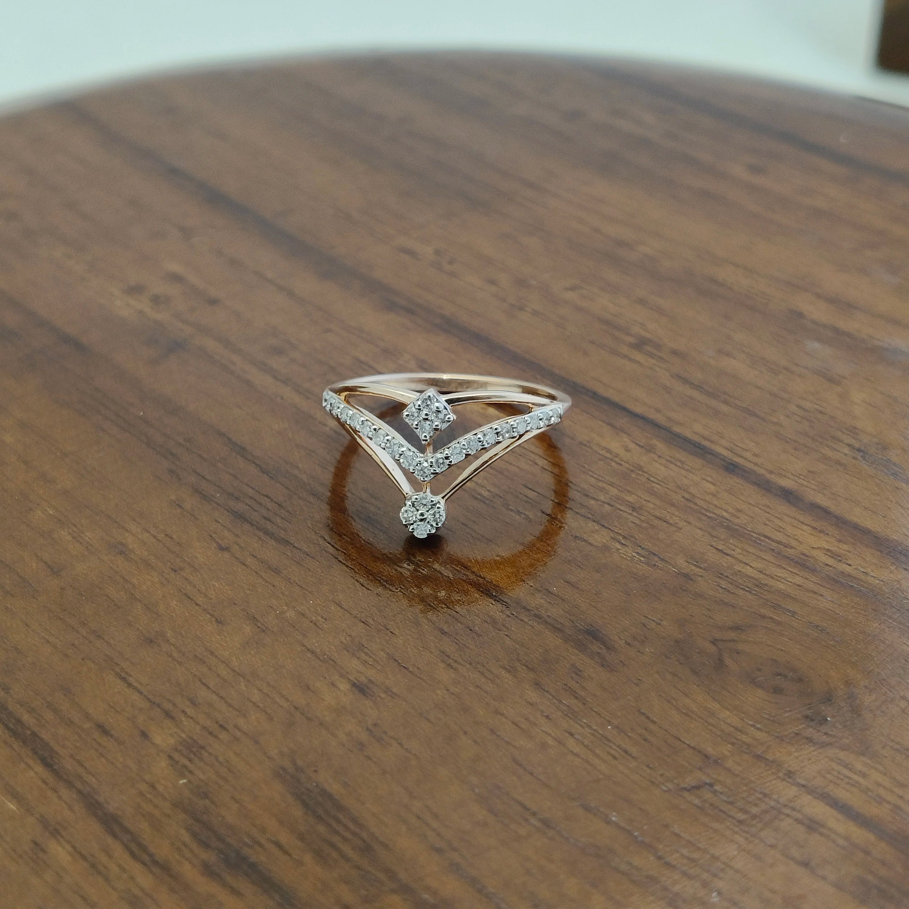 Namivaa 18K Rose Gold Diamond Double V Chevron Cocktail Ring Women Geometric Layered Pave Band Fine Jewelry Daily Wear Gift