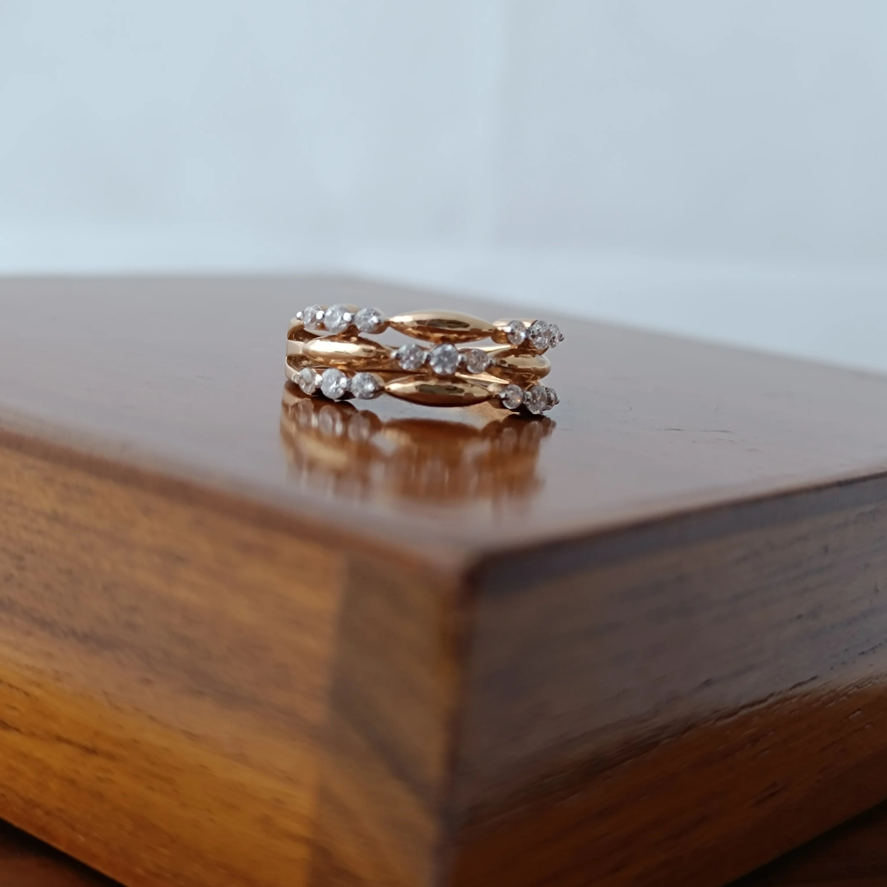 Namivaa 18K Solid Rose Gold Diamond Stackable Ring Set Multi Band Beaded Design Elegant Minimalist Wedding Women Jewelry Gift
