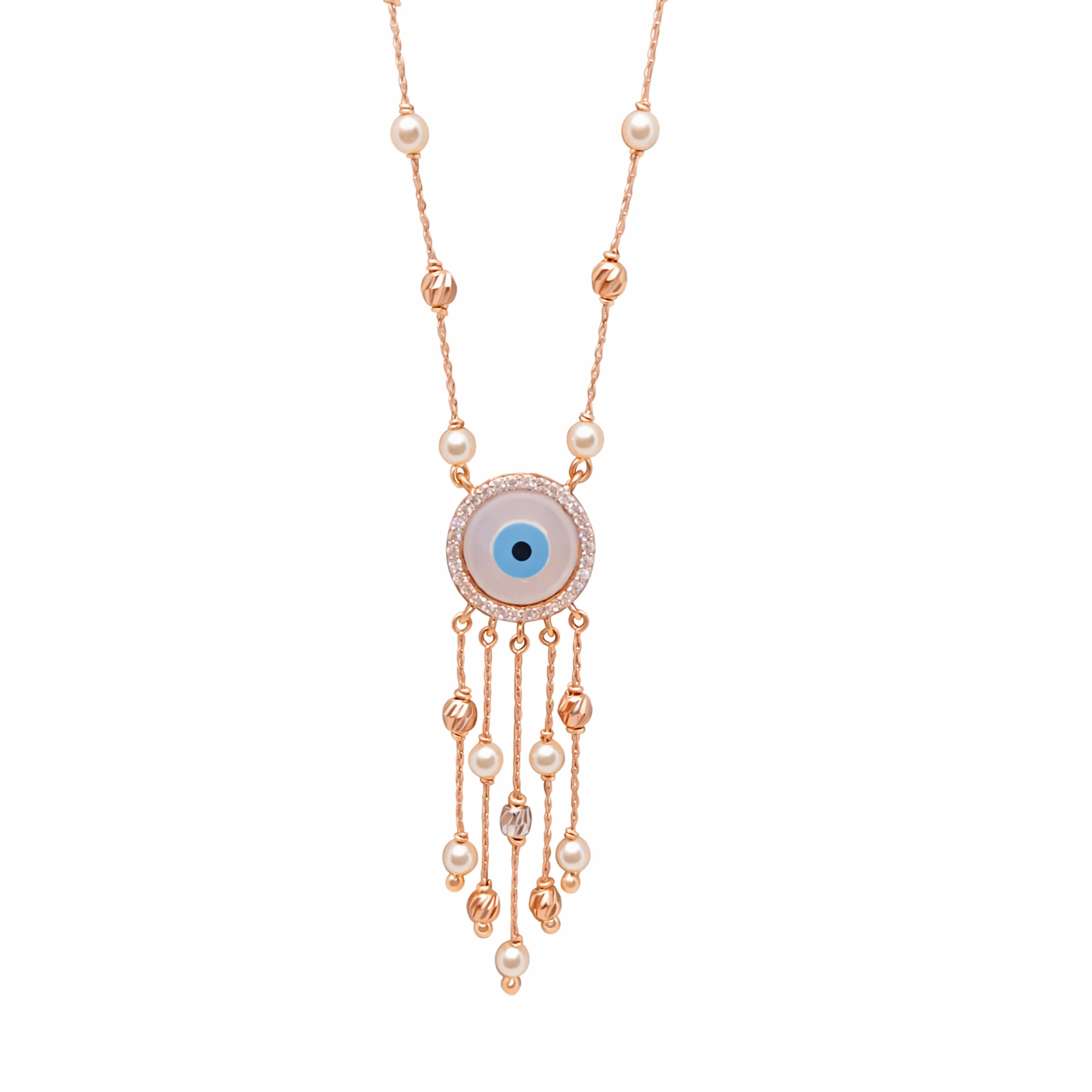 Fashion 18K Gold Minimalist Symbolic Pendant Necklace for Women Dainty White Pearl Tassel Drop Charm Link Chain Jewelry