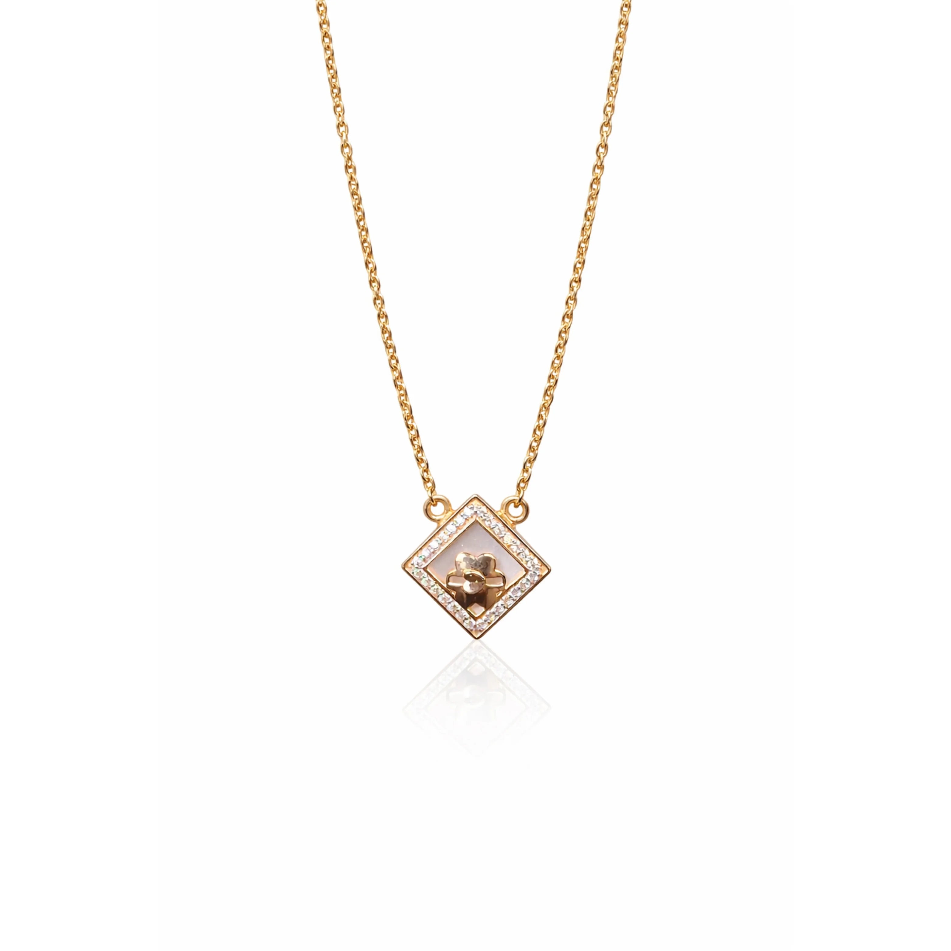 Namivaa Fashion 18K Rose Gold Flora Diamond Frame Pendant Necklace Women Elegant White MOP Link Chain Jewelry Gift