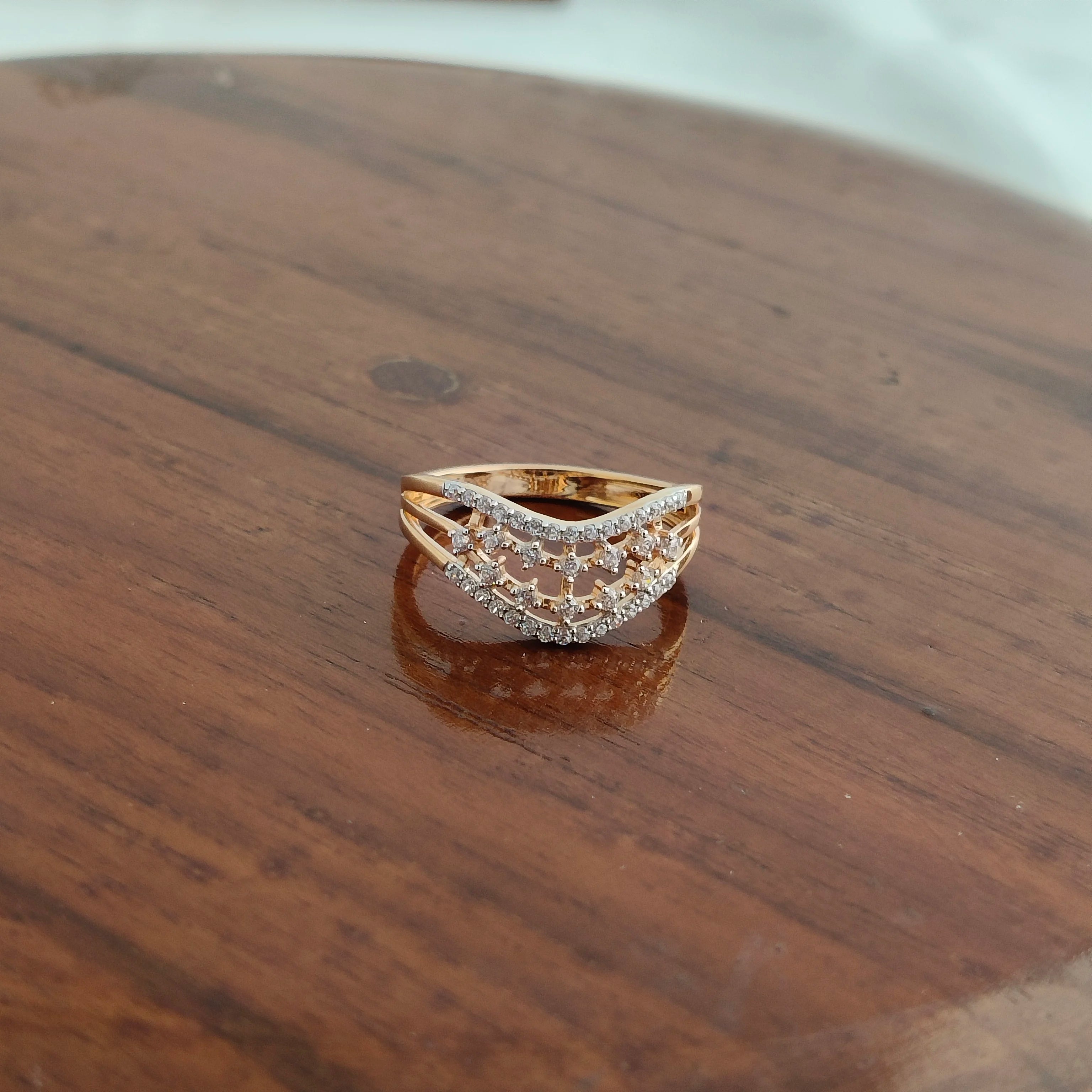 Namivaa 18K Rose Gold Cluster V Shape Ring Women Elegant Multi Row Pave Setting Fine Jewelry Daily Wear Gift