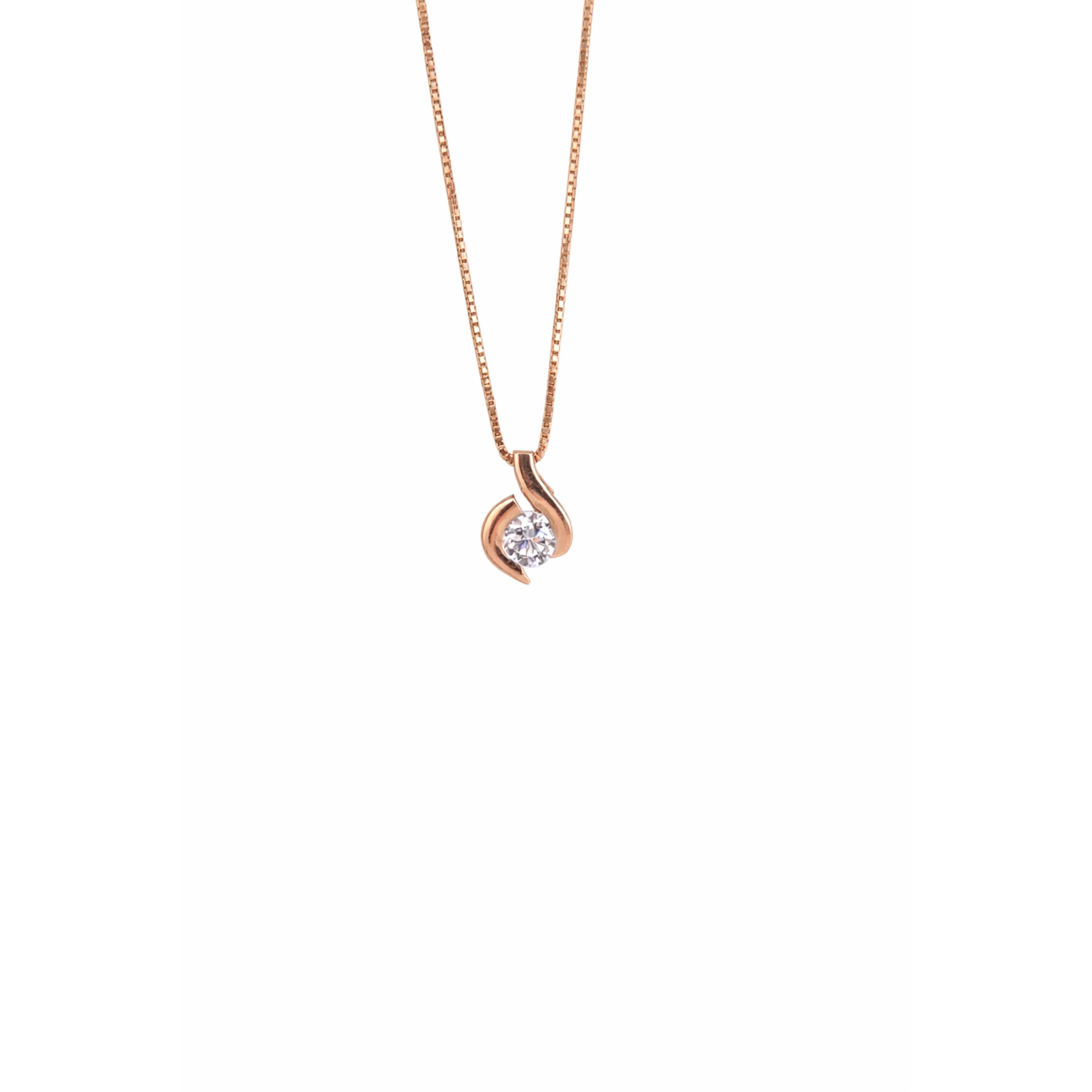 Solid 14K Gold Link Minimalist Drop Pendant Necklace Cubic Zirconia Women's Elegant Jewelry Wedding Party Gift