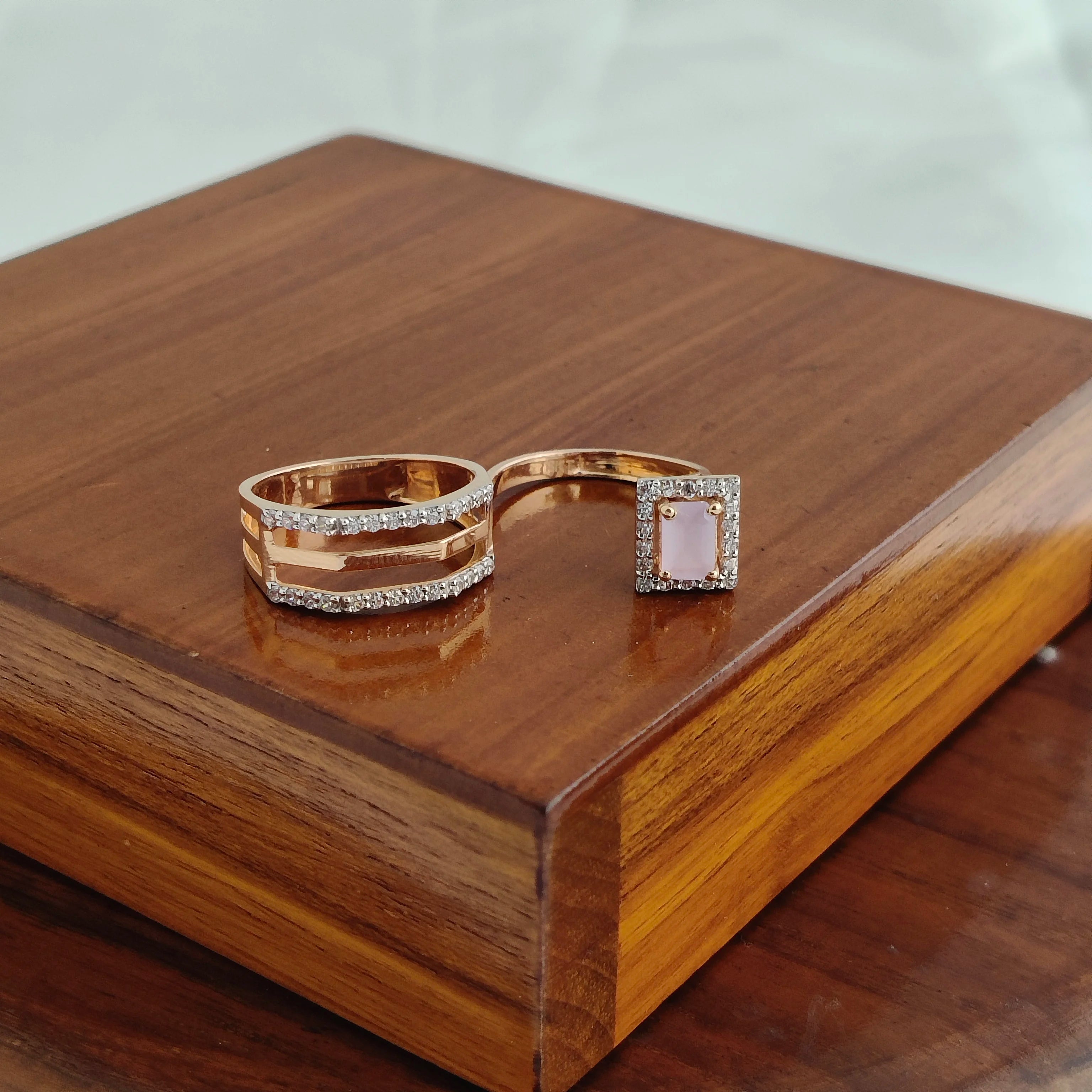 Namivaa 18K Rose Gold Rectangular Stones Diamond Infinity Ring Women Minimalist Pave Band Daily Wear Gift High Polish Finish