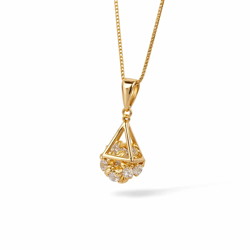 Solid 18K Gold Classic Geometric Box Chain Pendant Necklace for Women's Anniversary Gift & Party Occasions