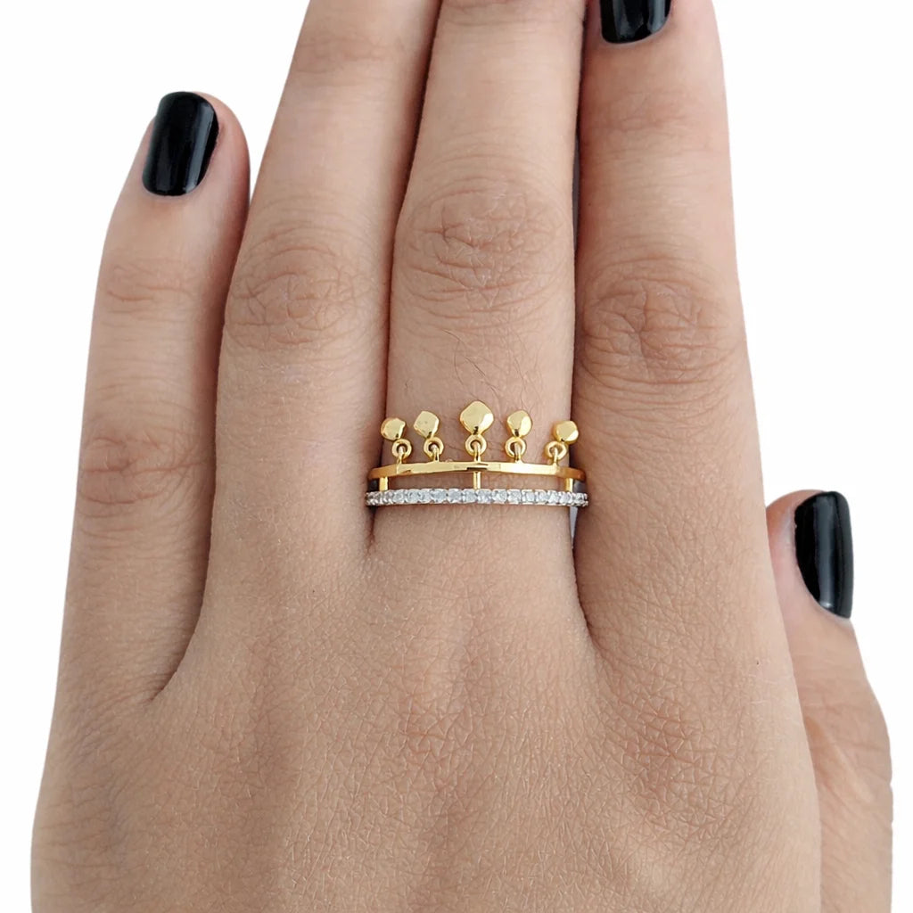 Namivaa 18K Yellow Gold Diamond Crown Ring Minimalist Stackable Bar Design