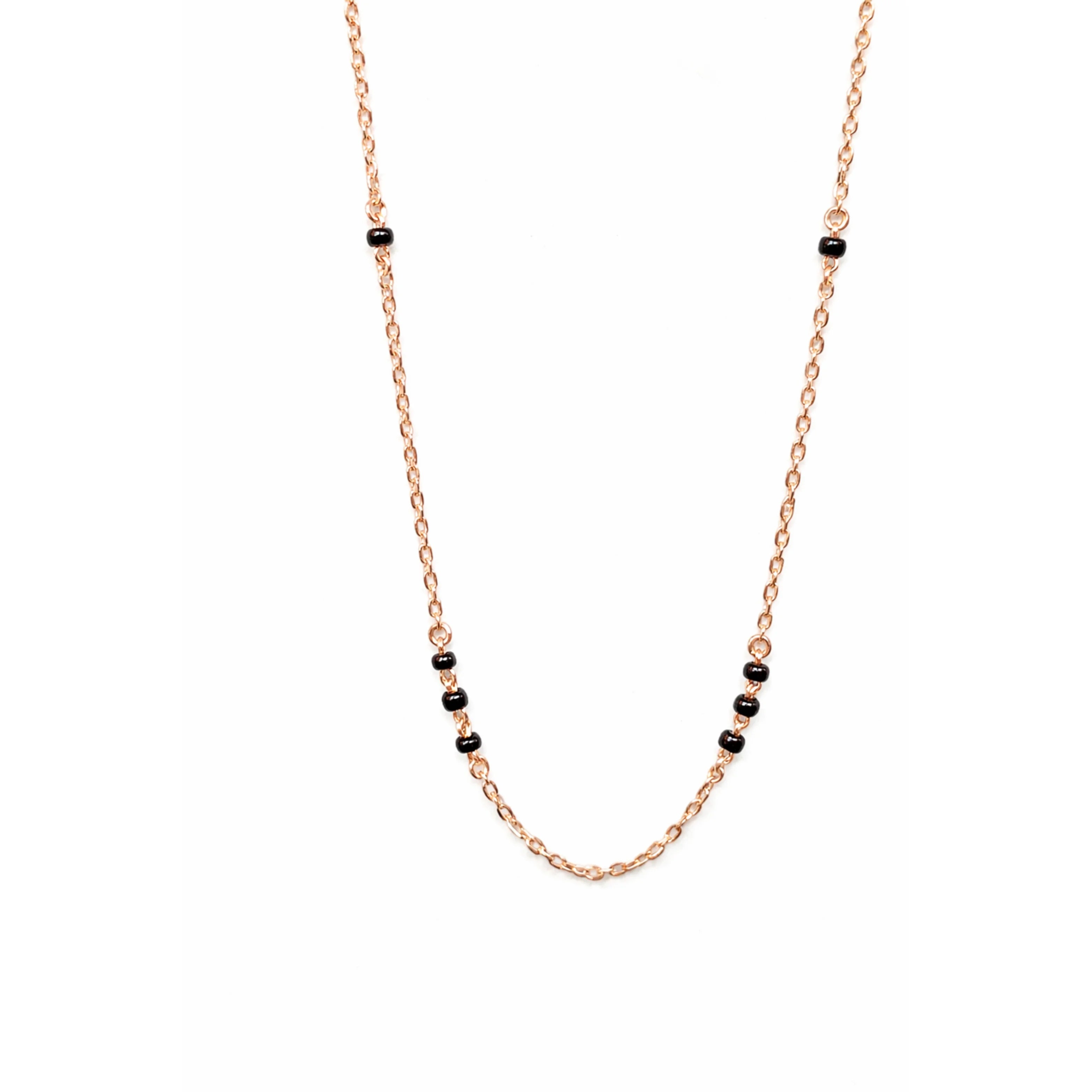 Fashion 18CT Rose Gold Midnight Bead Statement Necklace Women Minimalist Black Moti Link Chain Certified Jewelry