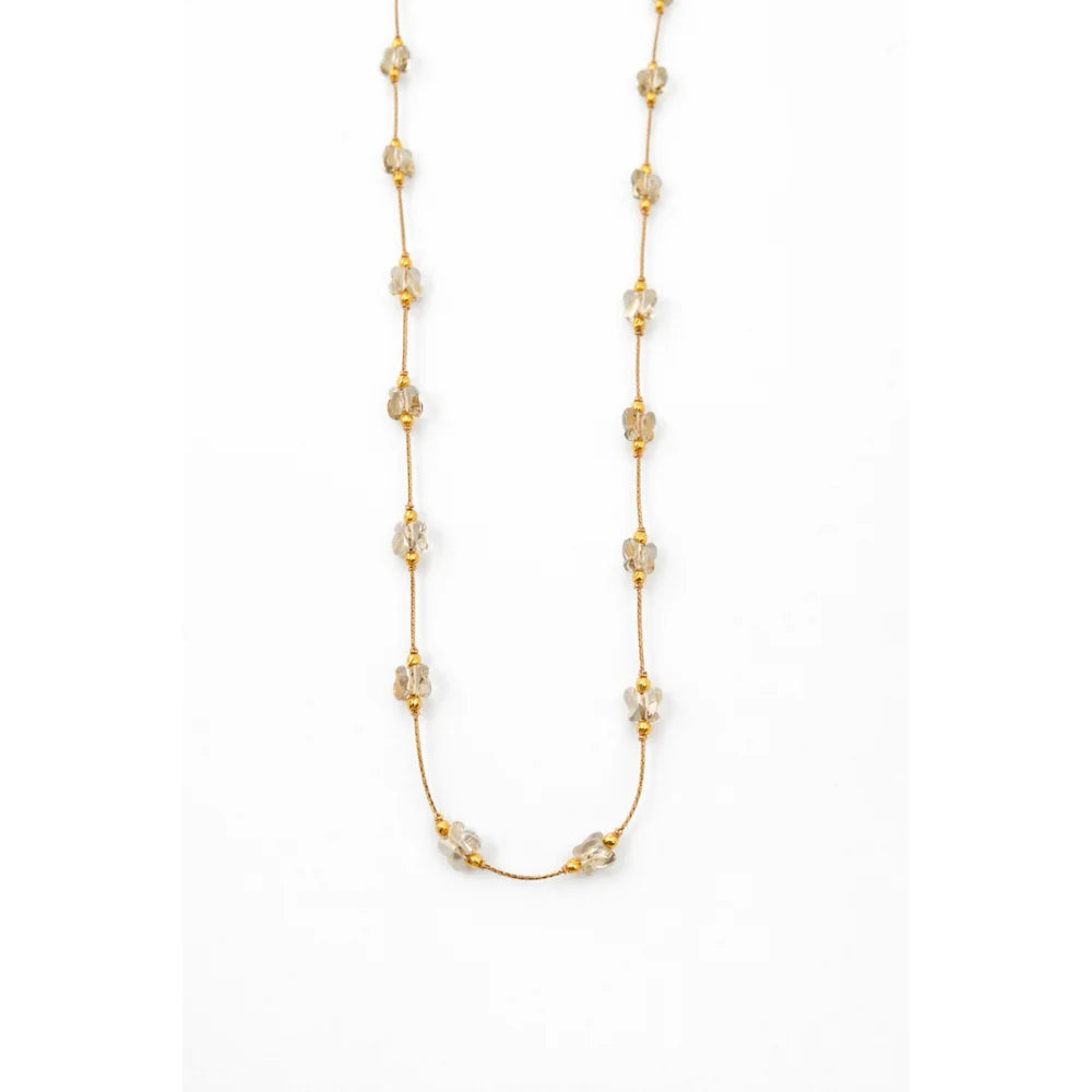 Fashion 18K Rose Gold Crystal Bloom Station Necklace Women Dainty White Floral Bead Link Chain Elegant Jewelry Gift